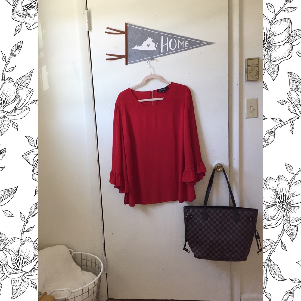 Red Ruffle Sleeve Blouse